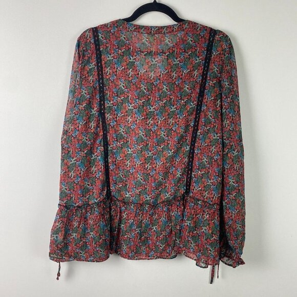 Matilda Jane Carol Peasant Blouse Womens Large Floral Tie Ruffles Boho - Picture 6 of 10